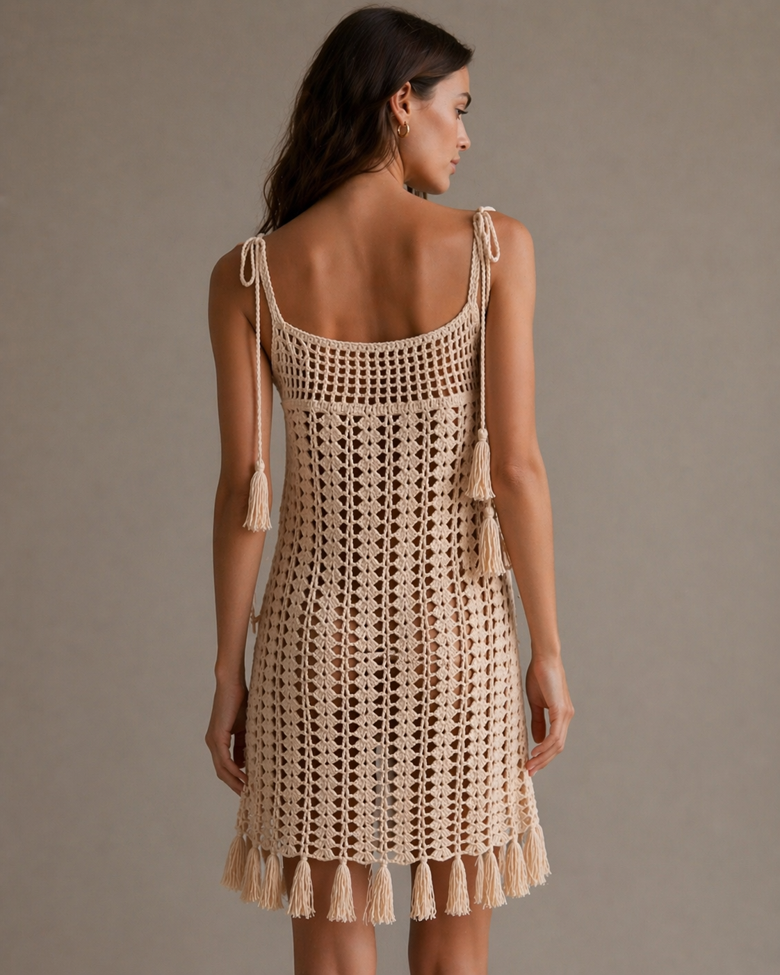 Hand-Knitted Cream Tassel Dress | 100% Cotton