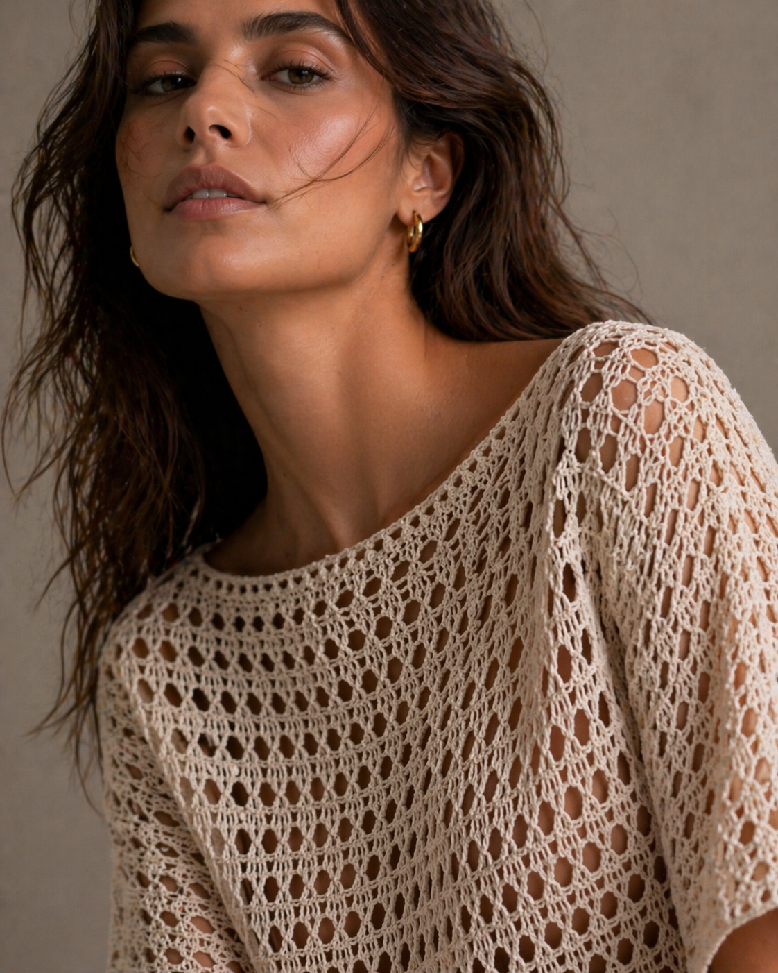 Handmade Cream Knit Dress – 100% Cotton, Reversible | S-M-L