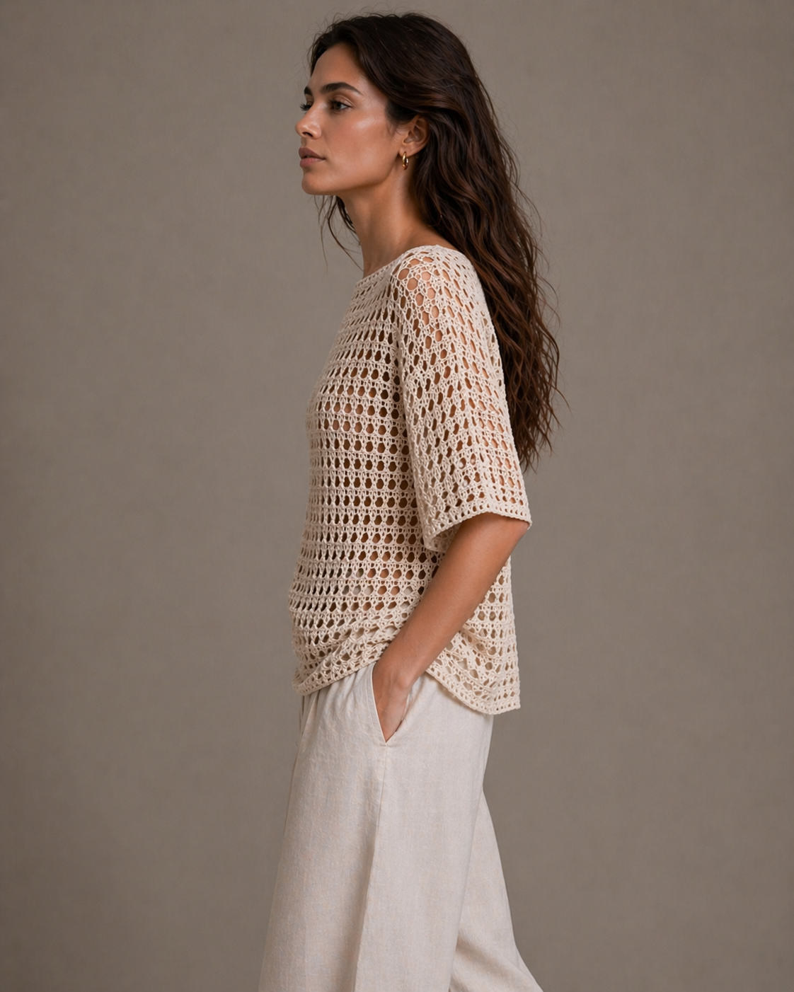 Handmade Cream Knit Dress – 100% Cotton, Reversible | S-M-L