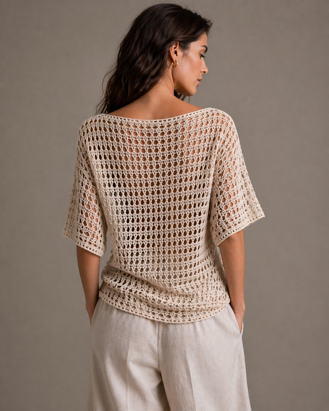 Handmade Cream Knit Dress – 100% Cotton, Reversible | S-M-L