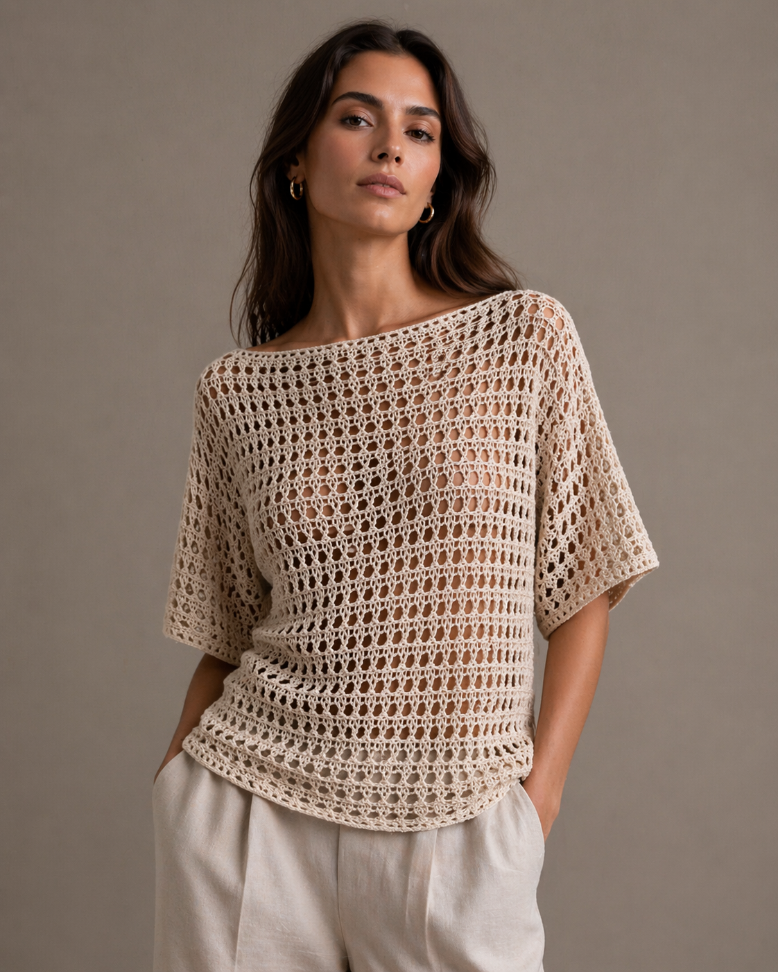 Handmade Cream Knit Dress – 100% Cotton, Reversible | S-M-L