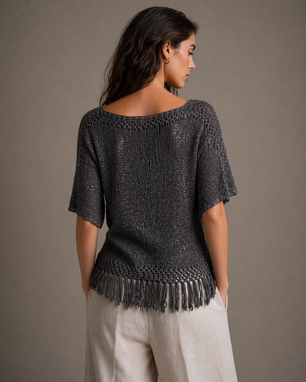Hand-Knitted Cotton Sweater | Rose Collar Knit Dress – S/M/L