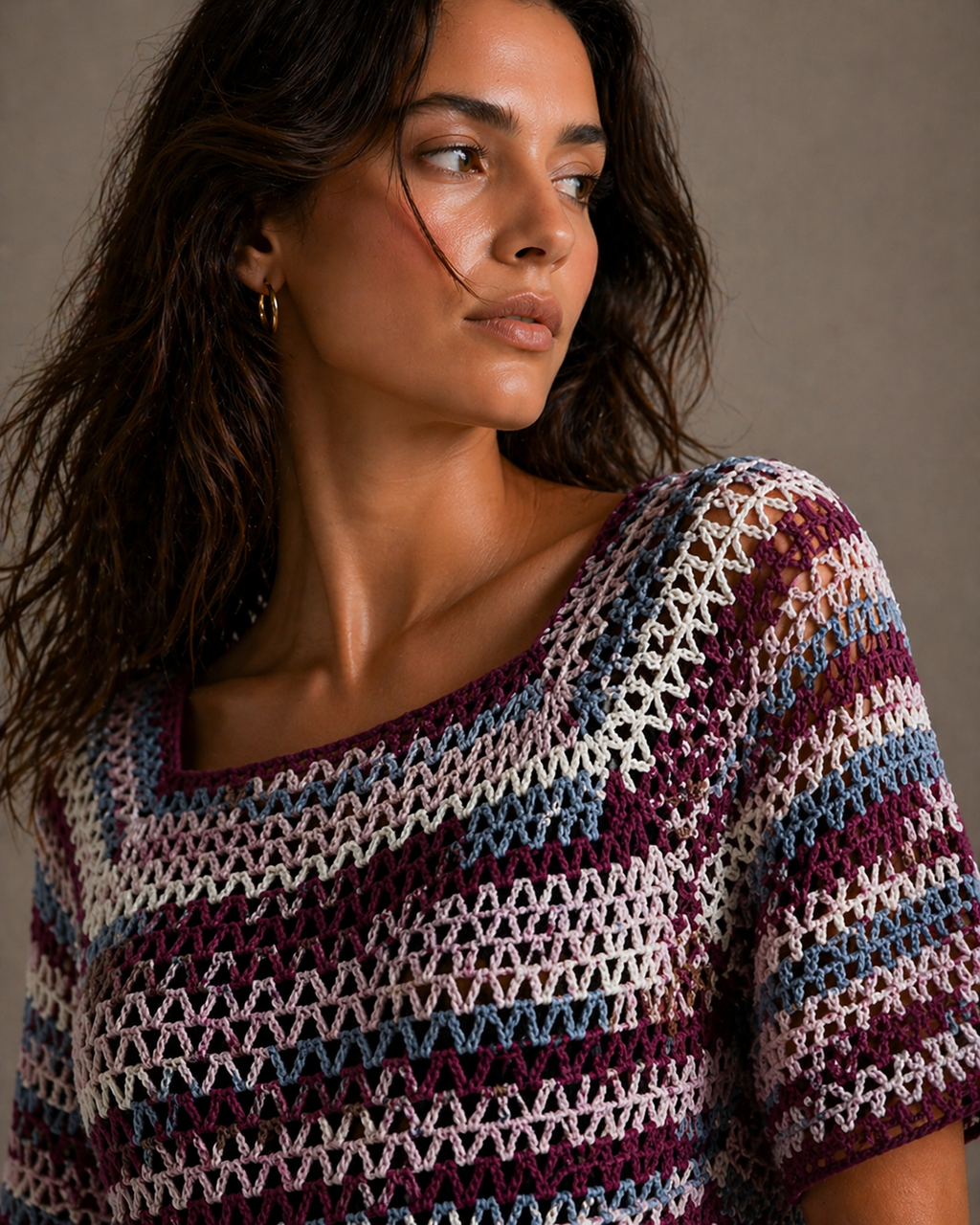 Hand-Knitted Variegated Cotton Knit Dress | Reversible | S/M