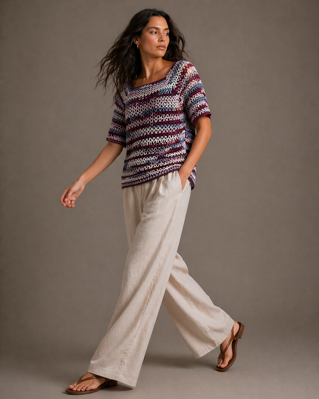 Hand-Knitted Variegated Cotton Knit Dress | Reversible | S/M