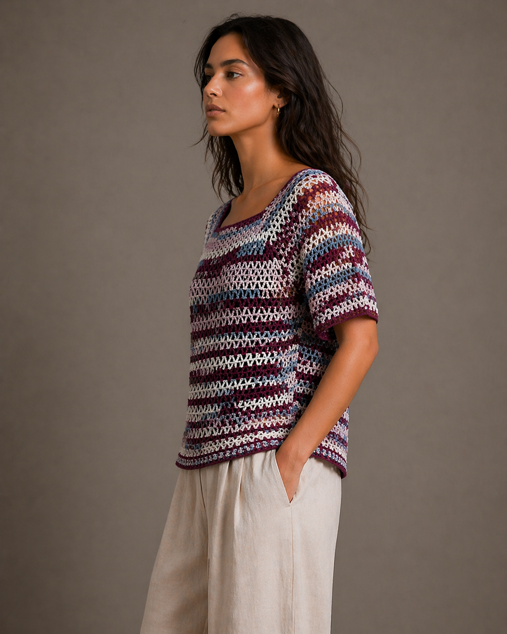 Hand-Knitted Variegated Cotton Knit Dress | Reversible | S/M