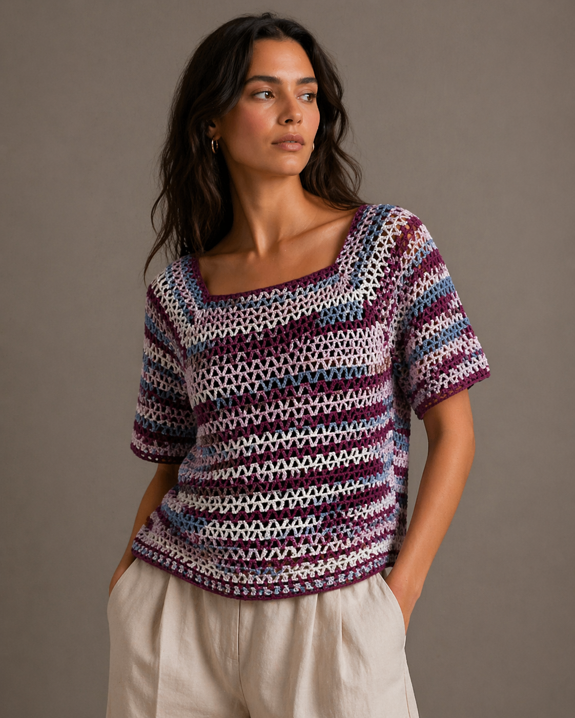 Hand-Knitted Variegated Cotton Knit Dress | Reversible | S/M