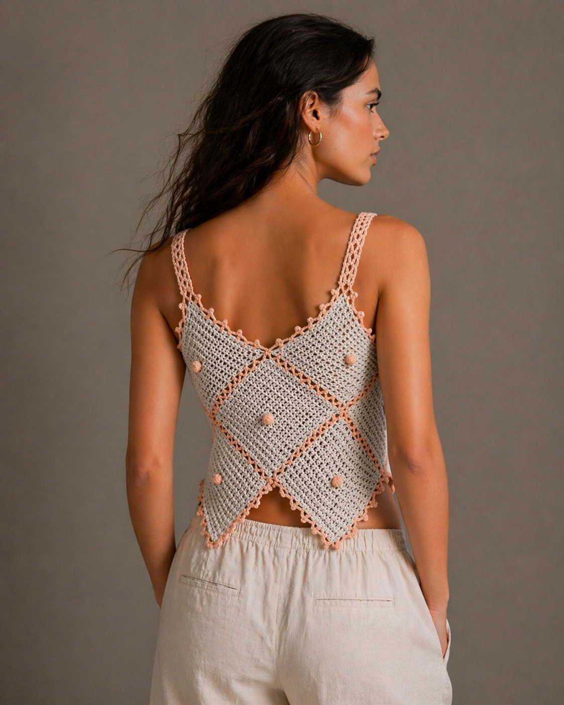 Hand-Knitted Cream Crop Knit Dress | Tattoo Detail Adjustable Strap | XS/S/M