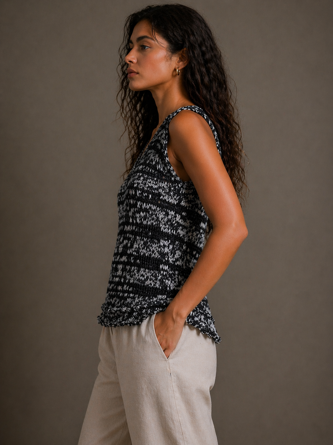 Hand-Knitted Grey Mottled Cotton Sweater | XS/S/M