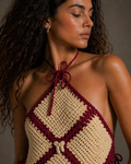 Hand-Knitted Yellow & Red Cotton Crop Top | XS/S/M