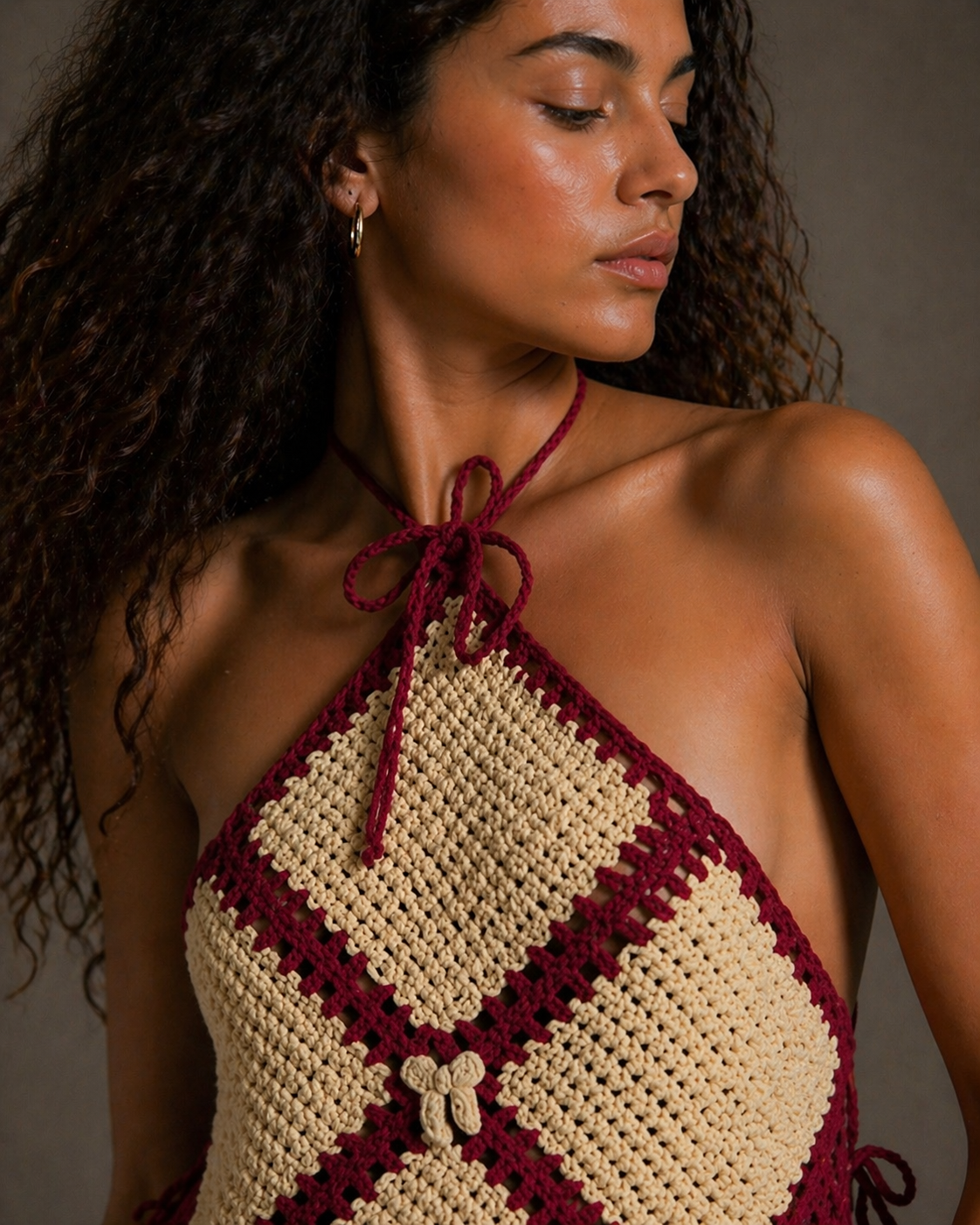 Hand-Knitted Yellow & Red Cotton Crop Top | XS/S/M