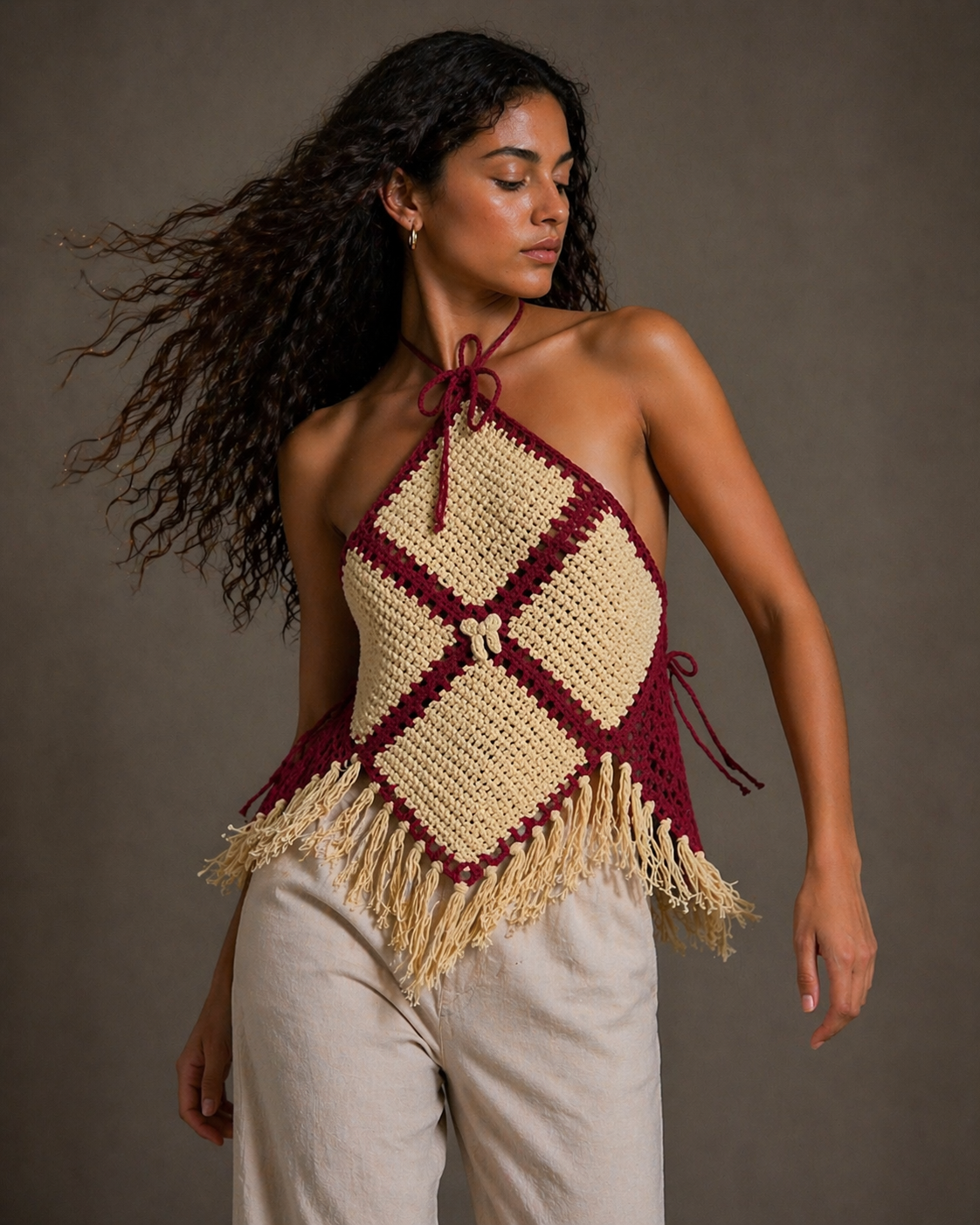 Hand-Knitted Yellow & Red Cotton Crop Top | XS/S/M