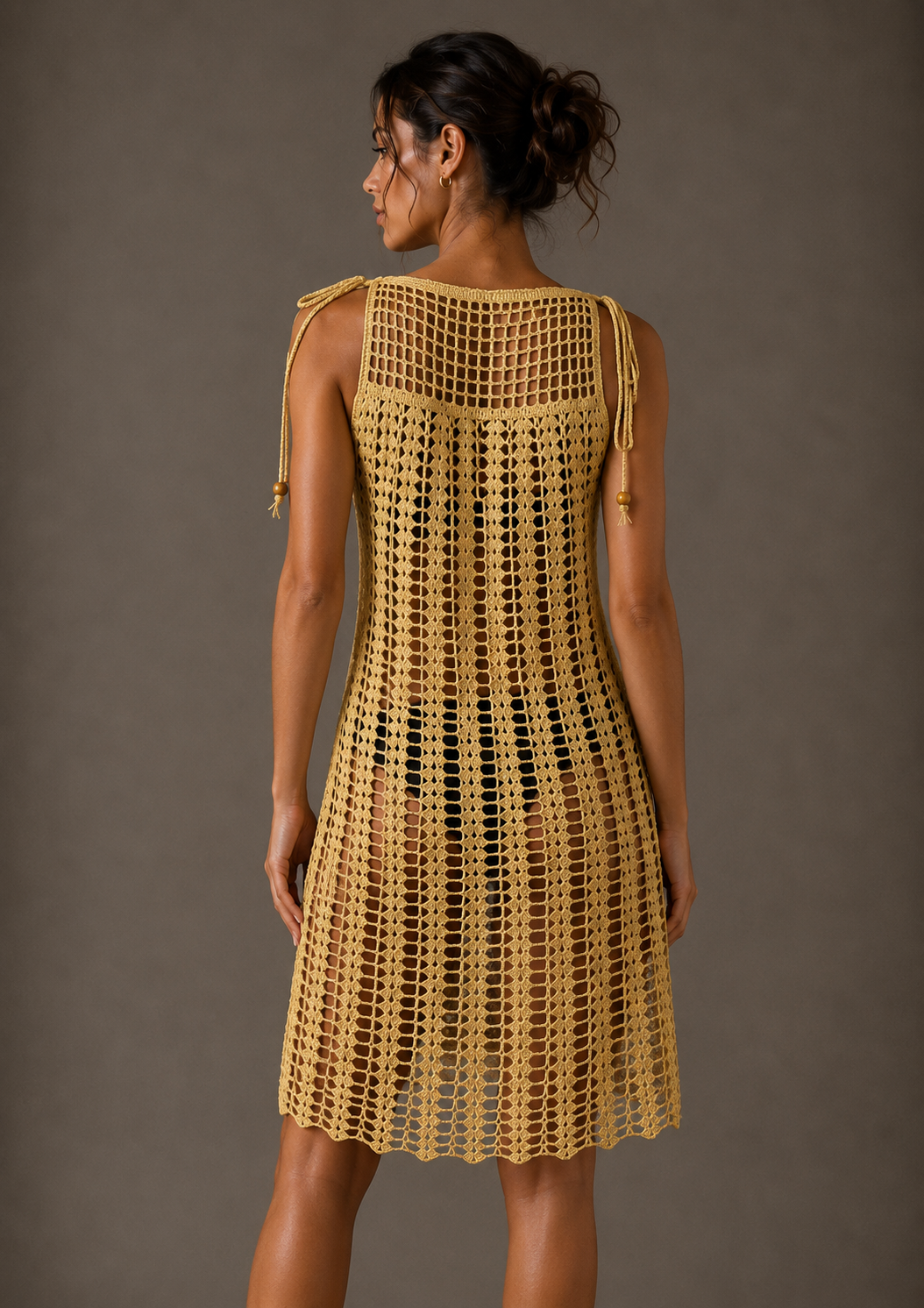 Hand-Crocheted Mesh Beach Cover-Up | Mustard Yellow