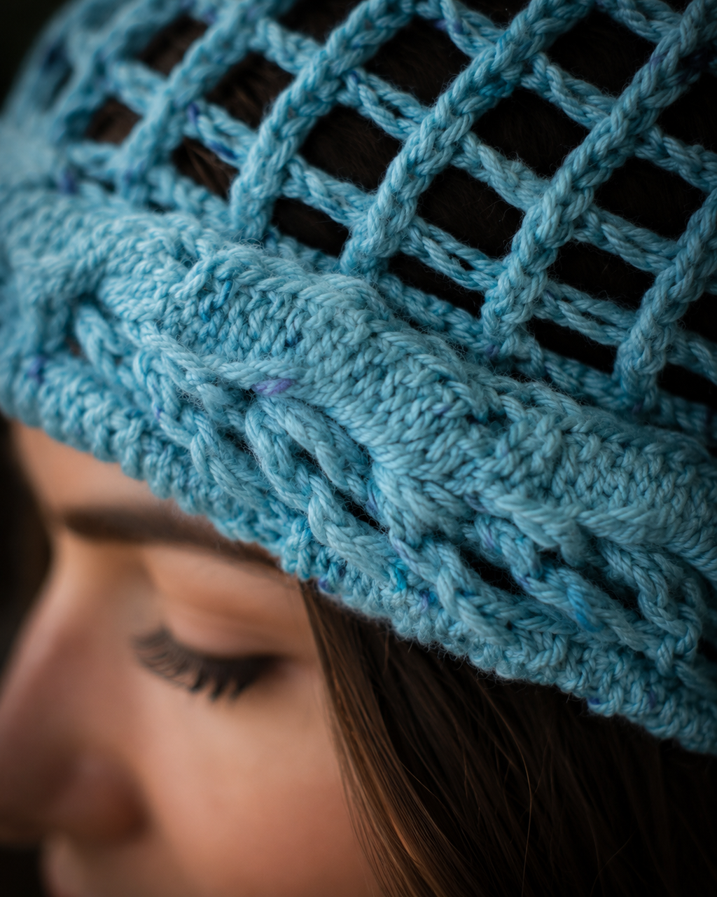 Hand-Crocheted Mesh Beanie Bright Blue One Size