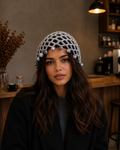Hand-Crocheted Metallic Mesh Beanie Silver Beaded Trim One Size