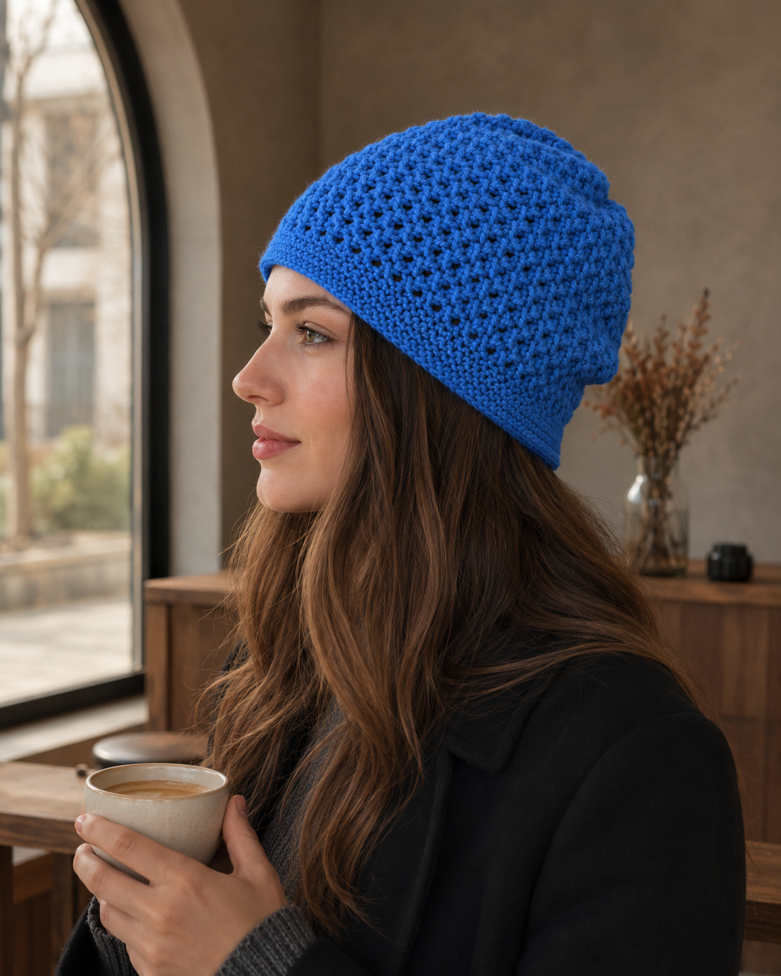 Hand-Knitted Slouchy Beanie Bright Royal Blue One Siz