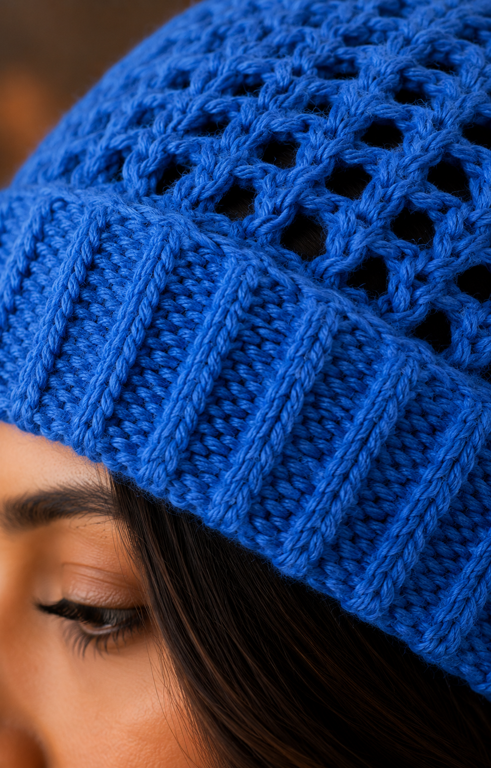 Hand-Knitted Slouchy Beanie Ribbed Knit Cuff  One Size