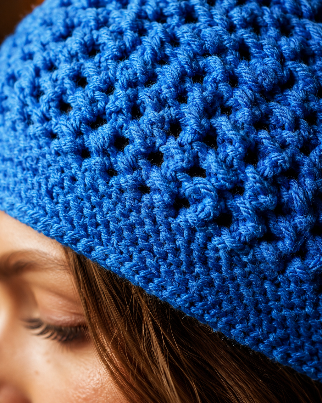 Hand-Knitted Slouchy Beanie Bright Royal Blue One Siz