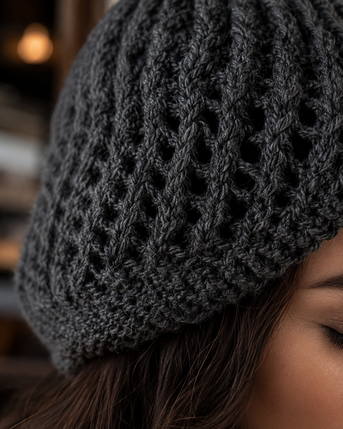 Hand-Knitted Textured Beanie Charcoal Grey One Size