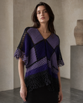 Hand-Crocheted Patchwork Poncho Top Purple & Black S-M