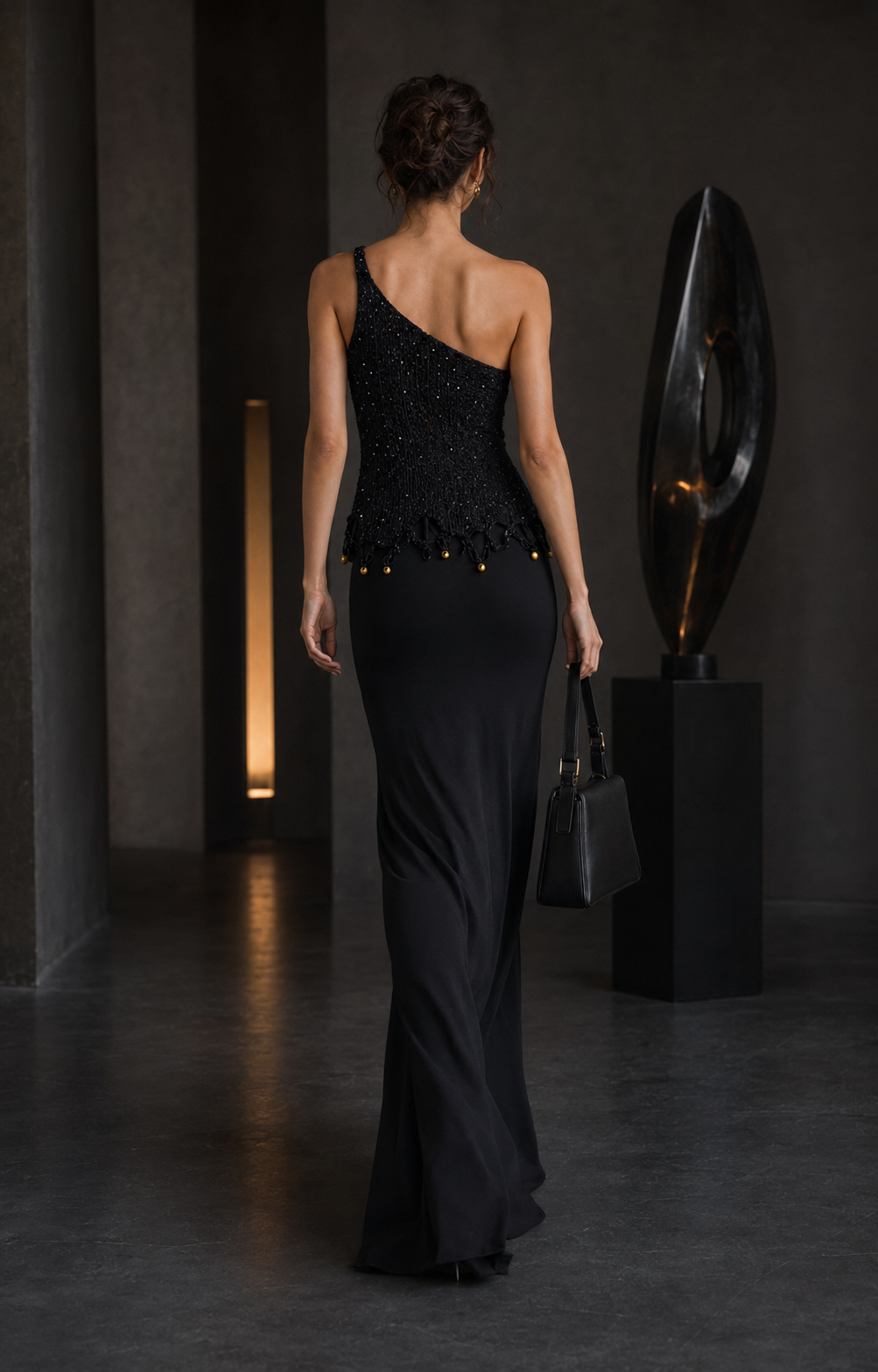 Hand-Crocheted One-Shoulder Top | Gold Beaded Hem | xs-s