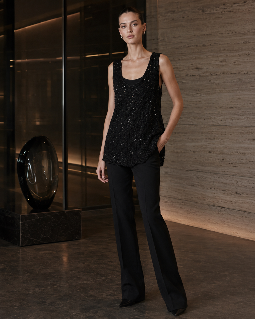 Hand-Crocheted Embellished Tank Top | Subtle Sparkle Detail | s-m