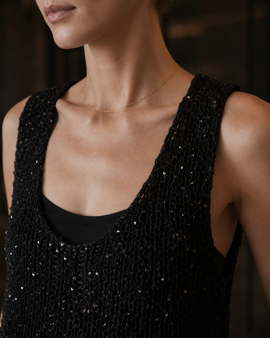 Hand-Crocheted Embellished Tank Top | Subtle Sparkle Detail | s-m