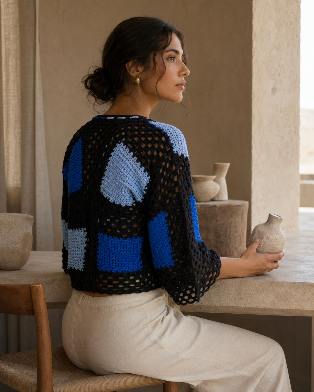 Hand-Knitted Openwork Tank Top | Cream | XS-S