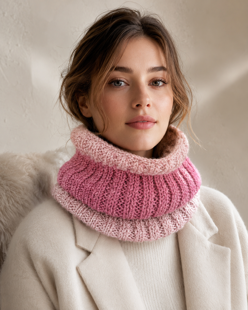Hand-Knitted Gradient Ribbed Beanie | Oversized Tassel Detail | One Size